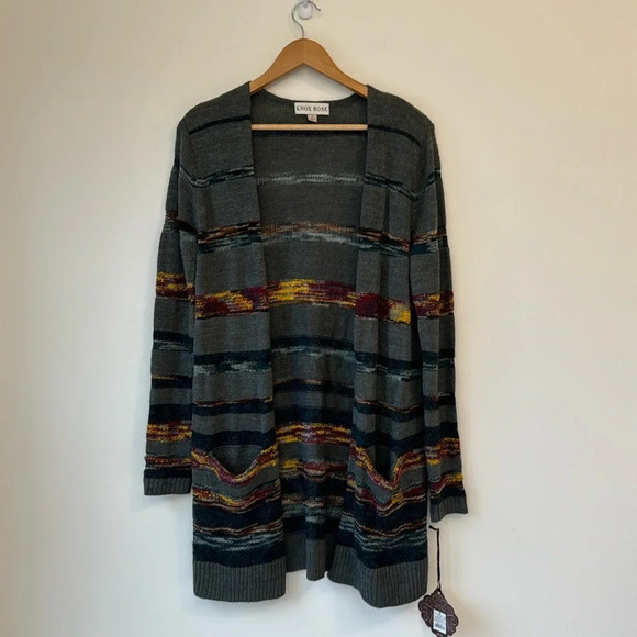 NWT Knox Rose Striped Open Front Cardigan Sweater Pockets Multicolored Small - Picture 1 of 10